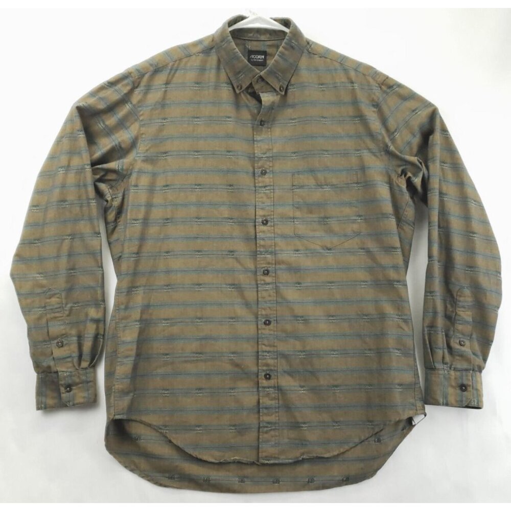 Vintage Acorn by Bob Goldfeder Shirt Mens L Military Green Striped Button-Down
